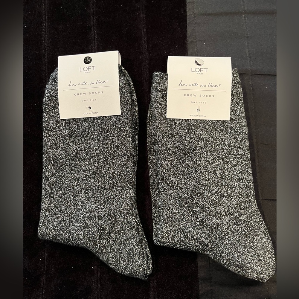 Loft Outlet Metallic Crew Socks Bundle of Two black/silver